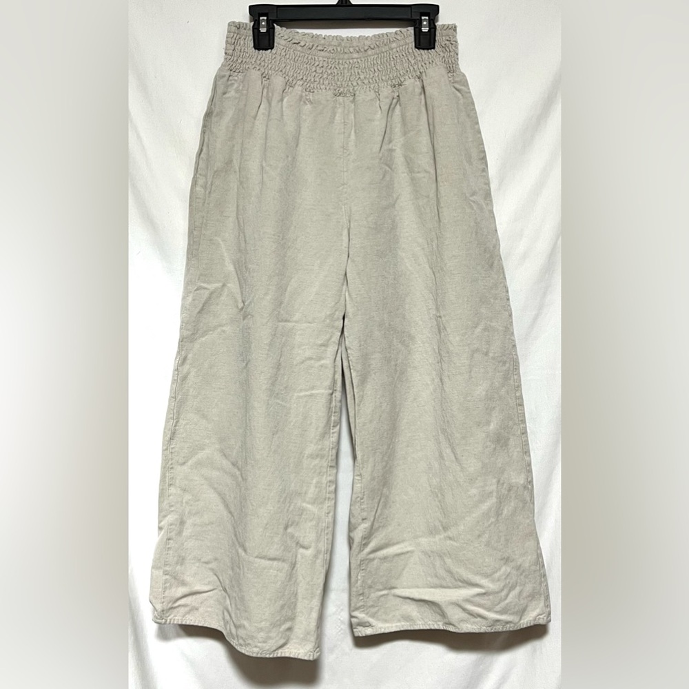 Vintage Wide Leg Cropped High Waist Linen Blend Pants Vacation Resort Summer - Picture 2 of 9
